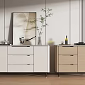 Modern Entryway Cabinet and Side Cabinet with White Light Wood Design and Decorative Vase