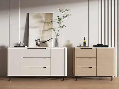Modern Entryway Cabinet and Side Cabinet with White Light Wood Design and Decorative Vase 3d model