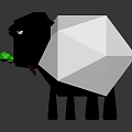 Low Poly Black and White Sheep Figure With Green Leaf and Red Plant