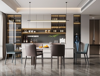 Modern Restaurant Simple Home Restaurant Sideboard Wine Cabinet Dining Table and Chair 3d model