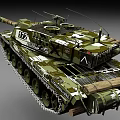 Highly Detailed Camouflage Tank With Red Cross Tracks And Barrel