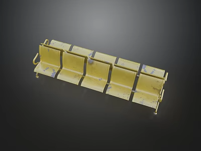 Stylish Tea Break Area Featuring Golden Metal Bench With Multiple Seats 3d model
