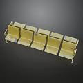 Stylish Tea Break Area Featuring Golden Metal Bench With Multiple Seats
