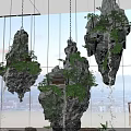 Stunning Hotel Lobby Interior With Hanging Rock Formations Green Plants And Large Windows