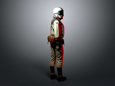 A Man Wearing White Helmet And Backpack With Uniform Standing Against Dark Background 3d model
