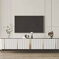 Modern White TV Stand With Gold Stripes And Wall Mounted TV Decorative Items