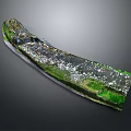Wooden And Stone Curved Landscape Decor With Mossy Surface And Natural Textured Details