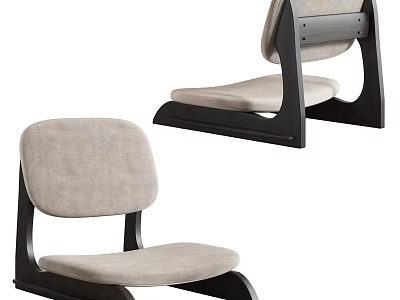 Modern Leisure Chair With Light Fabric Seat Backrest And Dark Wooden Frame Design 3d model