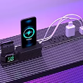 Wireless Headphones Charging Dock With Smartphone Power Strip And Time Display Modern Purple Lighting