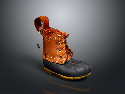 Orange and Black Leather Ankle Boots with Rubber Sole Laces and Stitching 3d model