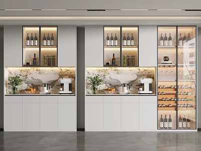 Modern Wine Cabinet Design With Glass Doors Built in Lighting And Wine Storage 3d model
