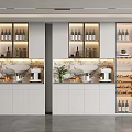 Modern Wine Cabinet Design With Glass Doors Built in Lighting And Wine Storage