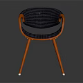 Modern Accent Chair With Orange Wooden Frame Navy Blue Cushion Curved Armrests Three Legs