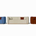 Modern Multi Seat Sofa In Blue Beige Brown With Tufted Design And Gold Frame