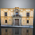 Yellow Classical Building With Decorative Facade Symmetrical Windows Ornate Main Door And Stone Architectural Details