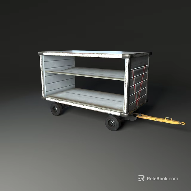Industrial Metal Cart With Three Shelves Black Wheels And Yellow Handle 3d model 