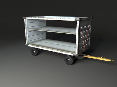 Industrial Metal Cart With Three Shelves Black Wheels And Yellow Handle 3d model