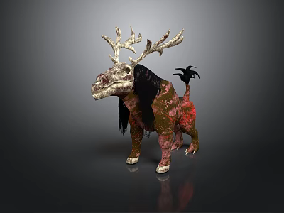 Legendary Mythical Creature With Majestic Antlers Long Dark Fur And Vibrant Red Brown Body 3d model