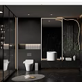 Modern Bathroom Interior Design With Freestanding Bathtub Large Mirror And Marble Walls