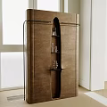 Modern Wooden Wine Cabinet With Glass Shelves And Wine Glasses