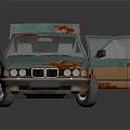 Old Rusty Car With Open Doors Showing Brown Interior And Weathered Blue Green Body