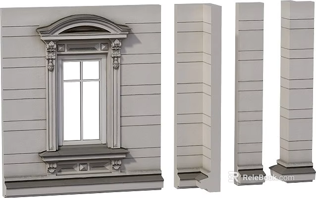 Ornate Classical Casement Window Design For Building Exterior With Stone Finish 3d model 