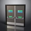 Safety Double Doors With Push Bar Handles And Green Fire Exit Signs