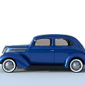 Blue Classic Vintage Car With Streamlined Design White Wheels And Retro Styling