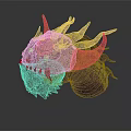 Mythical Creature Head 3D Render With Spiked Horns And Red Brown Textured Scales
