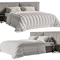 Modern Double Bed With Grey Upholstered Headboard White Quilted Comforter And Side Nightstand