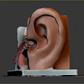Detailed Human Ear Anatomical Model Showing Internal Structures And Colored Educational Components