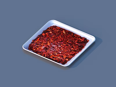 Dried Red Chili Flakes Arranged in White Square Tray as Spicy Seasoning 3d model