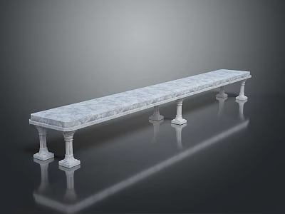 Classic Elegant Marble Bench With Sturdy Pillar Legs Home Furniture Design 3d model