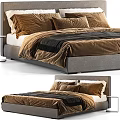 Modern Upholstered Double Bed With Plush Pillows And Comforter Featuring Multiple Colors 3d model