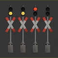 Railroad Crossing Signals With Red Crossbuck Barriers Yellow Red And Dark Lights