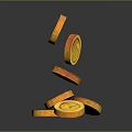Shining Gold Coins Falling On Wooden Board With Stacked Coins Design