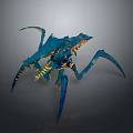 Blue and Yellow Spider Like Creature with Multiple Armored Legs and Mythical Body Details