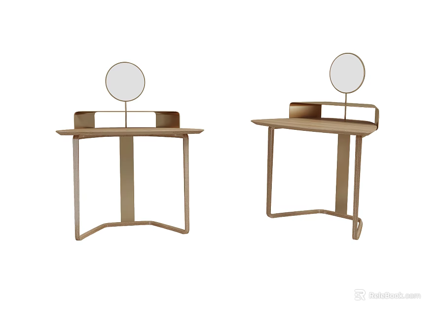 Modern Dressing Table Design With Round Mirror And Minimalist Metal Frame 3d model 