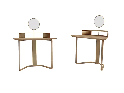 Modern Dressing Table Design With Round Mirror And Minimalist Metal Frame 3d model