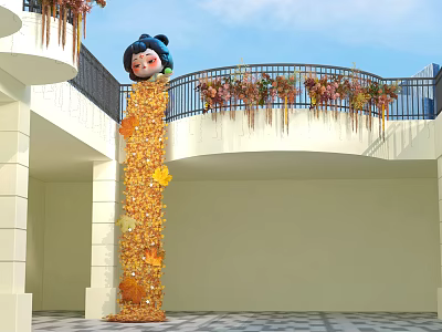 Popular Photo Spot With Giant Cartoon Head Golden Column And Floral Wreaths 3d model