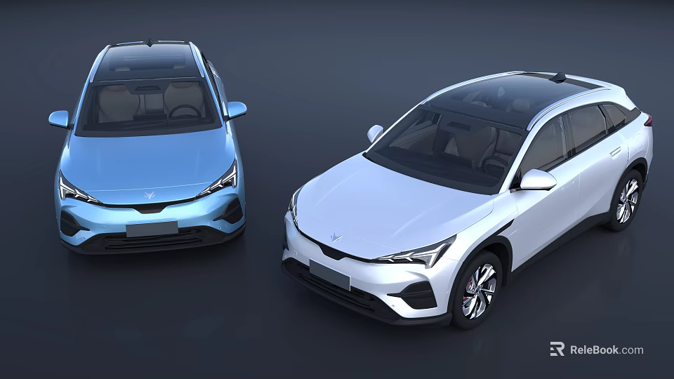 Modern Electric Cars Blue And White Streamlined Exterior With Sunroof And LED Headlights 3d model 