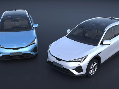 Modern Electric Cars Blue And White Streamlined Exterior With Sunroof And LED Headlights 3d model