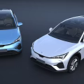 Modern Electric Cars Blue And White Streamlined Exterior With Sunroof And LED Headlights