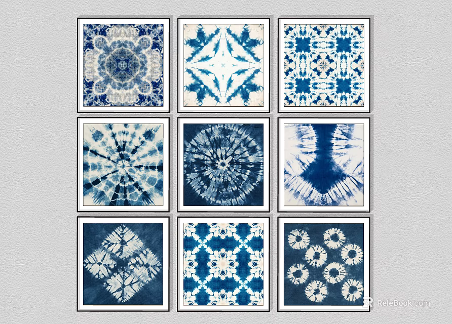 Blue and White Patterned Wall Art for Modern Interior Decor with Various Designs 3d model