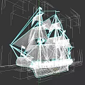 Classic Sailing Ship With White Sails Red Masts And Blue Brown Hull