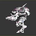 Futuristic Female Character In Blue And Purple Outfit With Pink And Black Mech Robot