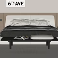 Modern Double Bed Interior With White Pillows Bench And Striped Rug 3d model