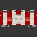 Cartoon Scene Featuring White Red Striped Vehicle Model With Windows And Door