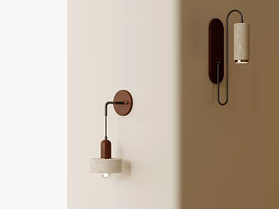 Stylish Modern Minimalist Wall Lamps With Wooden Accents And Metal Frame Design 3d model