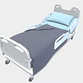 Medical Hospital Bed With Blue Mattress Gray Frame Side Rails And Mobile Wheels
